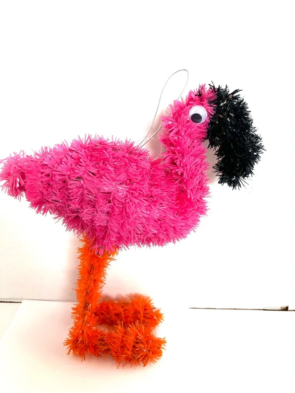 Pink Flamingo 7in Tinsel Ornament Google Eyes Unbranded